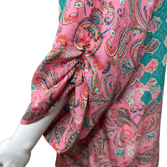 Anthropologie Tolani Silk Pink Geometric Tunic Dress Blouse Size Small Coastal - Picture 4 of 16